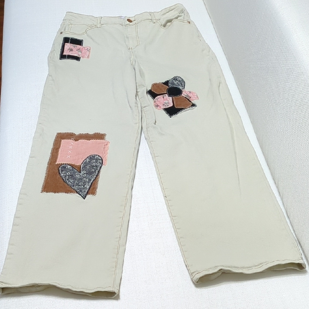 SO Women's Flare Jeans with Patchwork Design - Cream